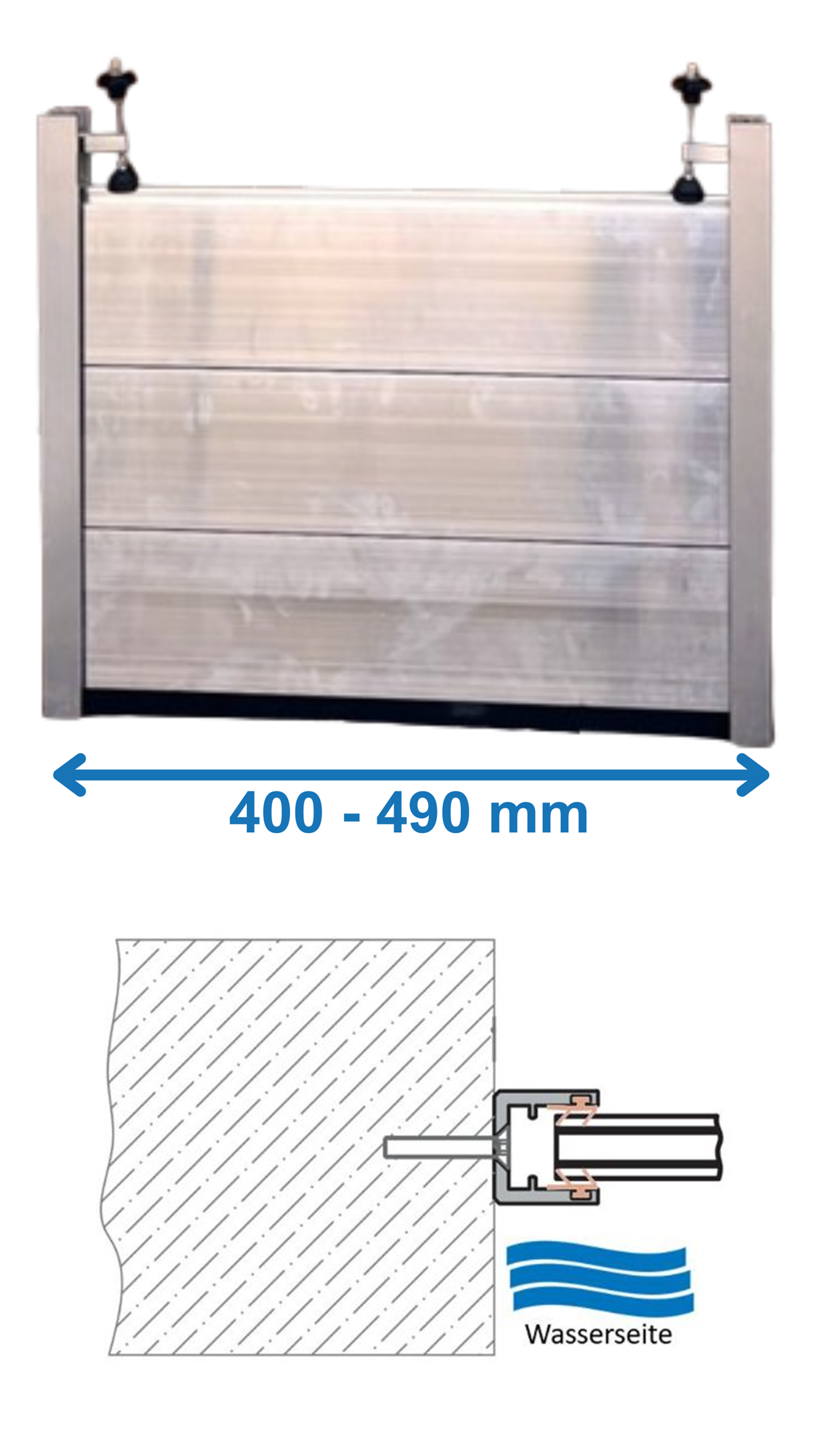 ATEC flood protection system in the reveal with clear widths of 400-490mm
