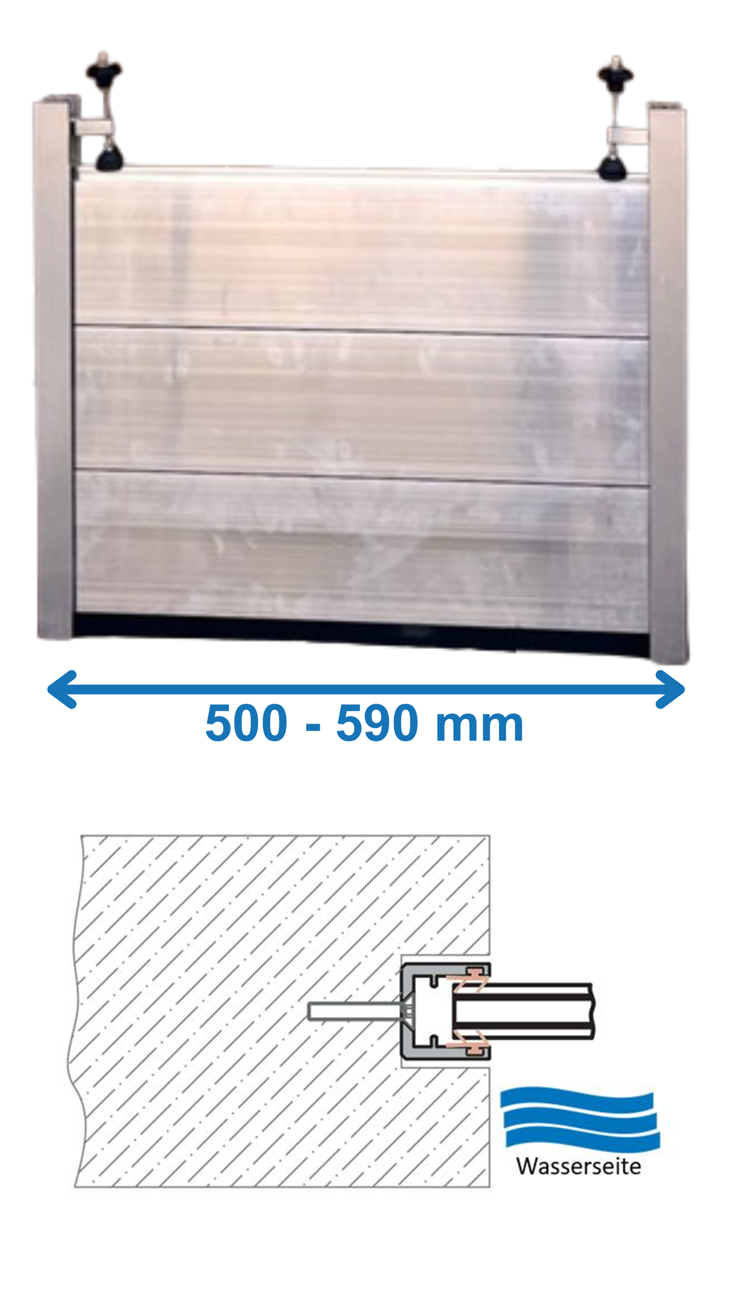 ATEC Hochwasserschutz System in der Laibung versenkt mit lichten Breiten von 500-590mm