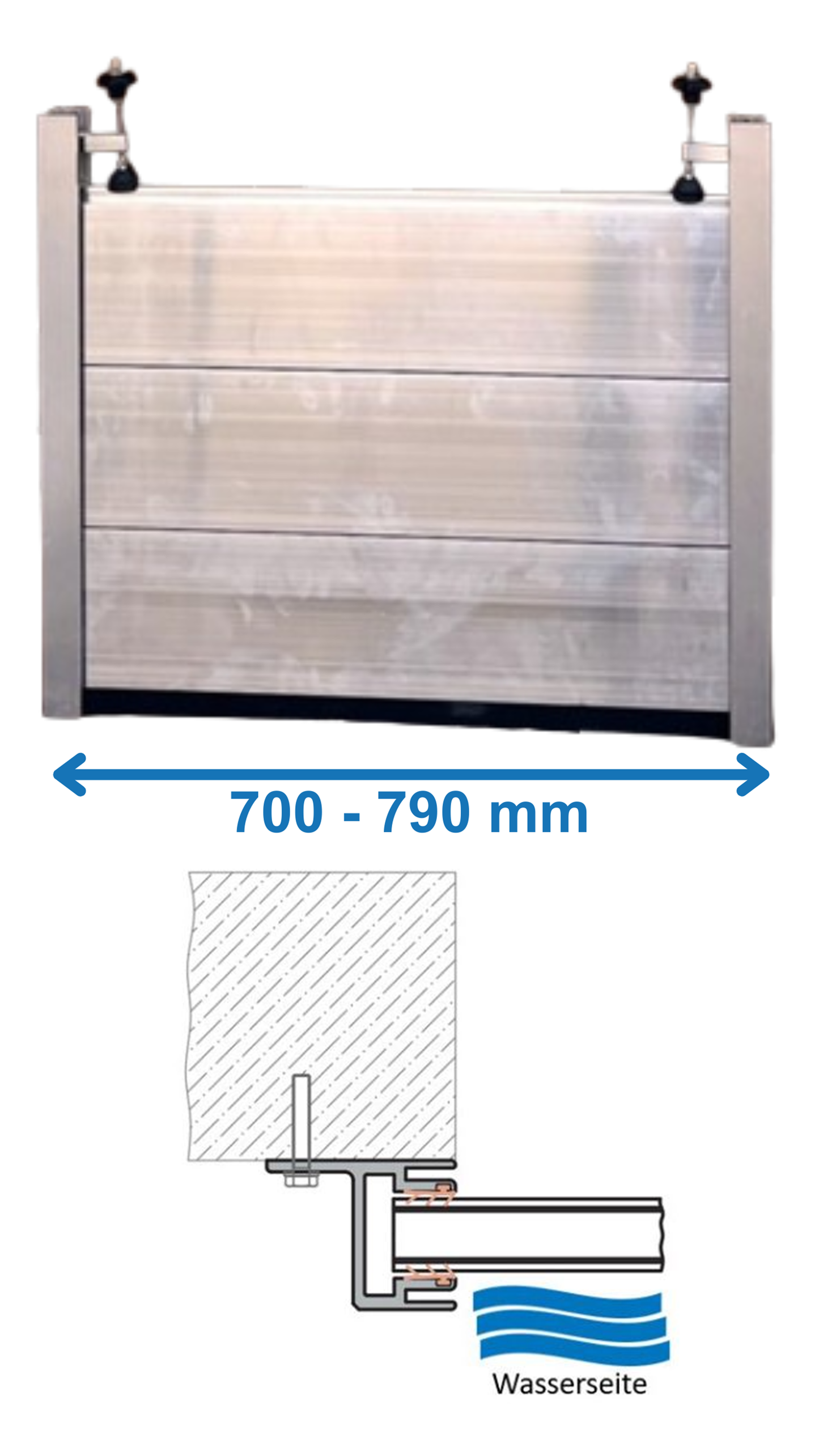 ATEC flood protection system in front of the reveal with clear widths of 700-790mm